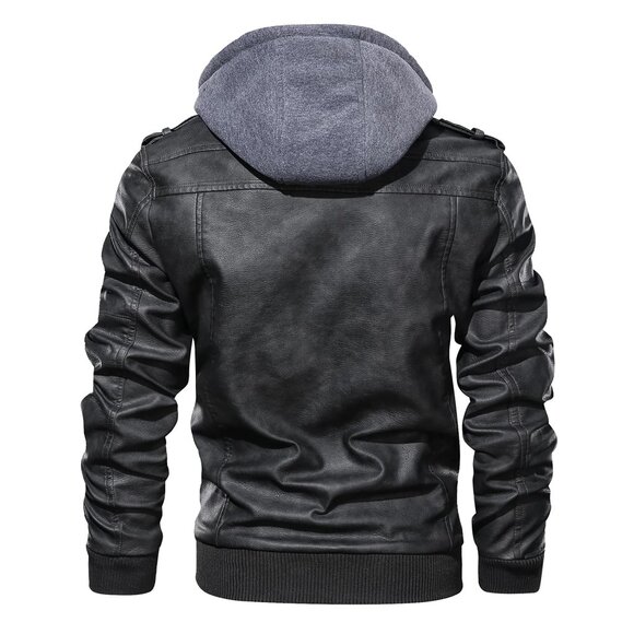 Hood Crew Men’s Unisex Casual Faux Leather Zip-Up Motorcycle Bomber Jacket - XL - Picture 3 of 16